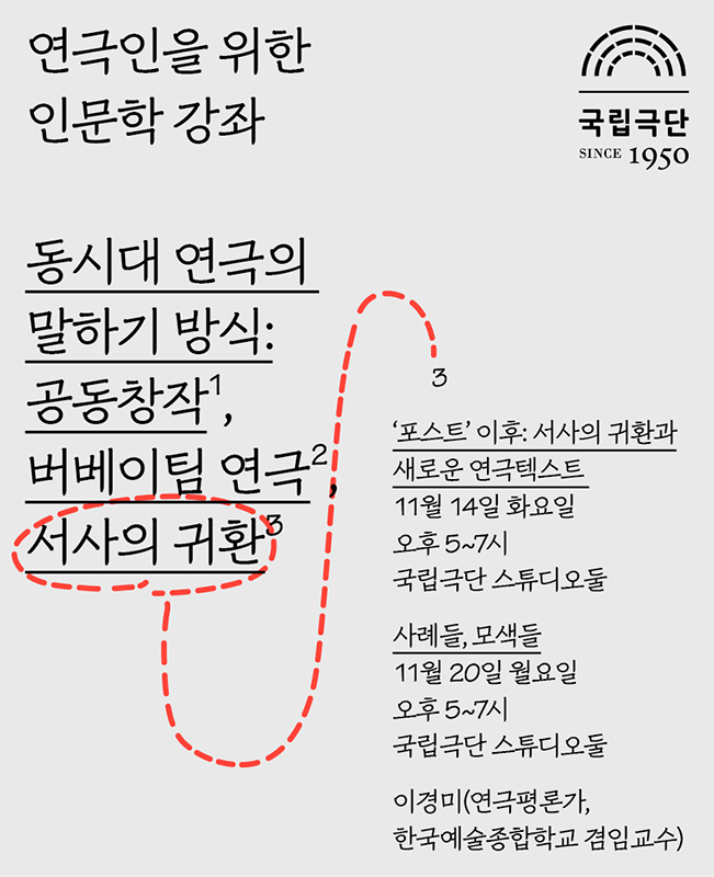 [인문학강좌] 동시대 연극의 말하기 방식 - 3. 서사의 귀환 포스터